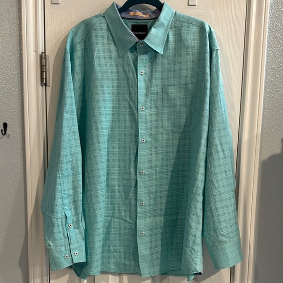 Tommy Bahama Aqua GreenCasual Button Down Shirt Linen Cotton Blend Mens 1XB - Picture 1 of 11